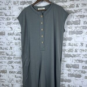 Three Bird Nest Davina Jumpsuit Sz XL Light Olive Oversized Cap Sleeve Buttons